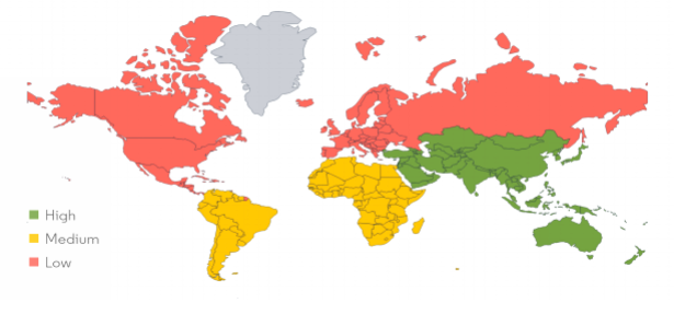 Lubricant market in world heat map