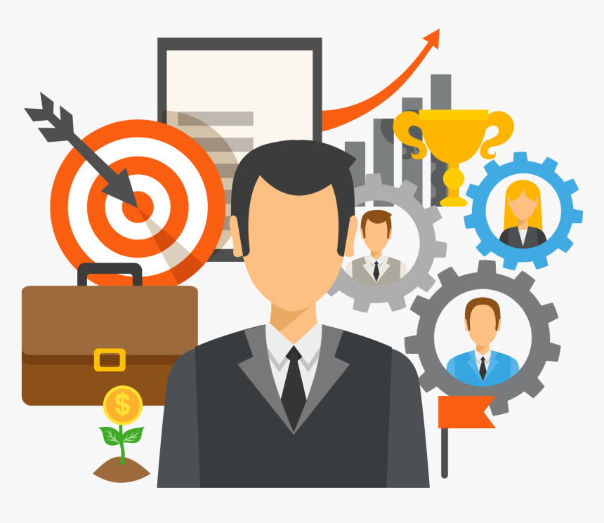 vector image describing business person, business targets and analysis
